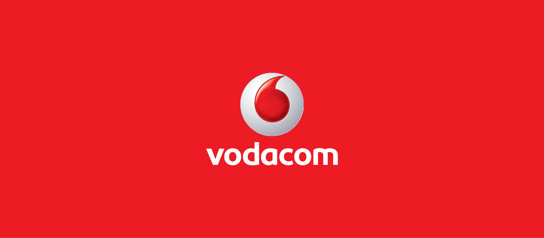 The Vodacom speechmark and wordmark in white on the brand red